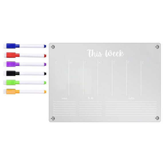 SPOORYYO Acrylic Magnetic Dry-Erase Calendar Board for Fridge and Wall, Includes 6 Colored Markers for Reusable Daily Planning