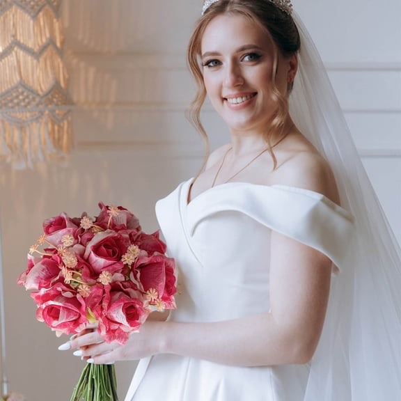 SPOORYYO Artificial Roses Vintage Fake Peonies Silk Flowers with Stems for Wedding Bouquets Bride Bridesmaid Wedding Decoration, Hot Pink