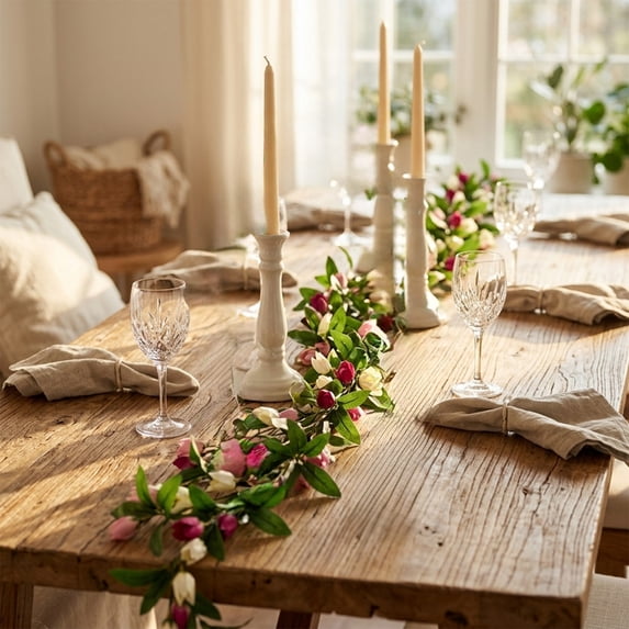 SPOORYYO Artificial Tulip Vines for Living Room Wrapping Wedding Decorations, Flexible Simulation Flower Garland for Indoor Outdoor Use
