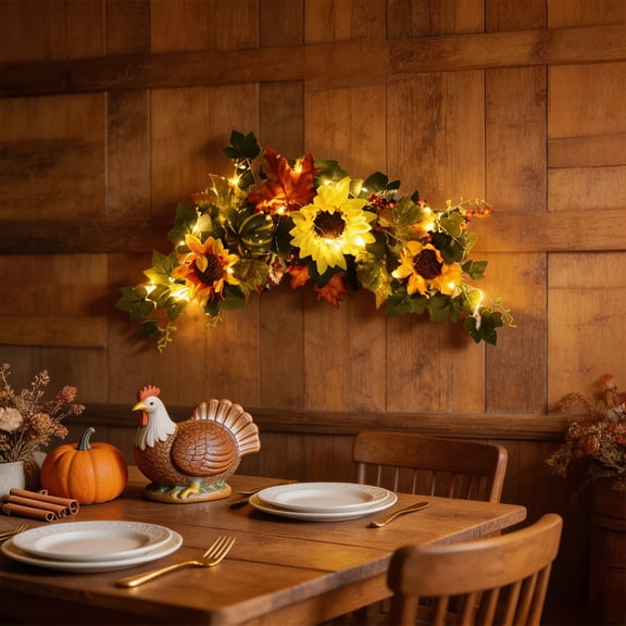 SPOORYYO Blossoming Vine Garland Wire Base Artificial Autumn Sunflower Leaf Pumpkin Garland Thanksgiving Halloween Home Decoration, 62" x 9.84"