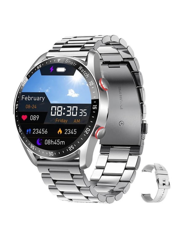 Bluetooth Calling Smartwatch with Stainless Steel Band | 1.45" Screen, NFC Payment, 24H Heart Rate Monitor, IP67 Waterproof, Music Storage