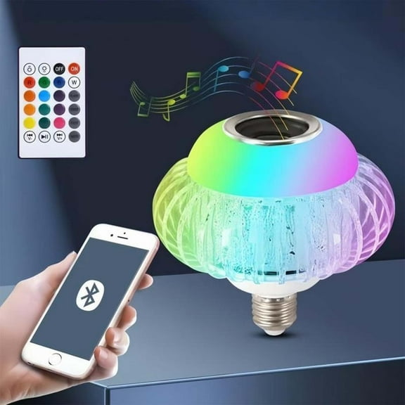SPOORYYO Bluetooth RGB Music Light Bulb, E27 LED Speaker Bulb with Remote, Music Sync Multicolor Modes, Night Light, No WiFi Needed, AC100 240V, 10 m Range