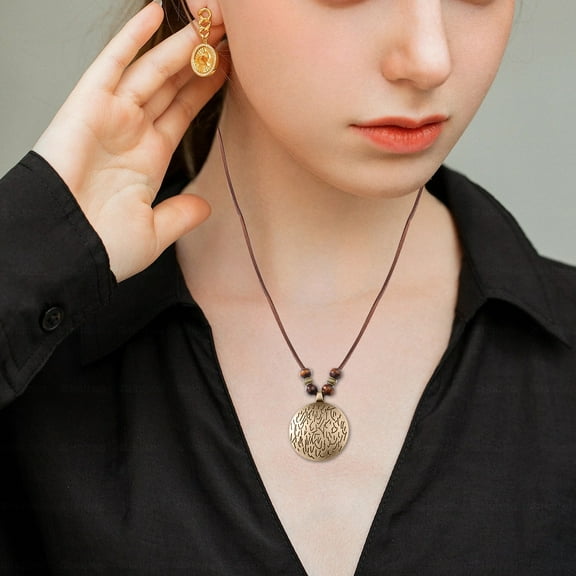 SPOORYYO Boho Necklace for Women Long Leather Cord Wooden Pendant Vintage Sweater Chain Handmade Jewelry