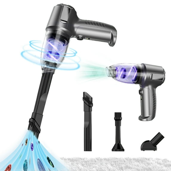 SPOORYYO Car Vacuum Portable Cordless, Handheld Vacuum Cordless - 6000Pa Super Suction, USB Rechargeable, Foldable Design with Multi-Accessories for Car Cleaning Pet Hair, Silver