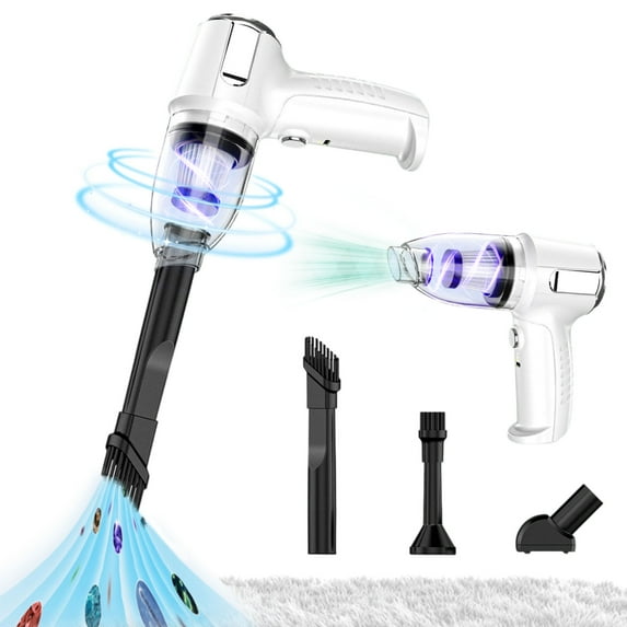 SPOORYYO Car Vacuum Portable Cordless, Handheld Vacuum Cordless - 6000Pa Super Suction, USB Rechargeable, Foldable Design with Multi-Accessories for Car Cleaning Pet Hair, White