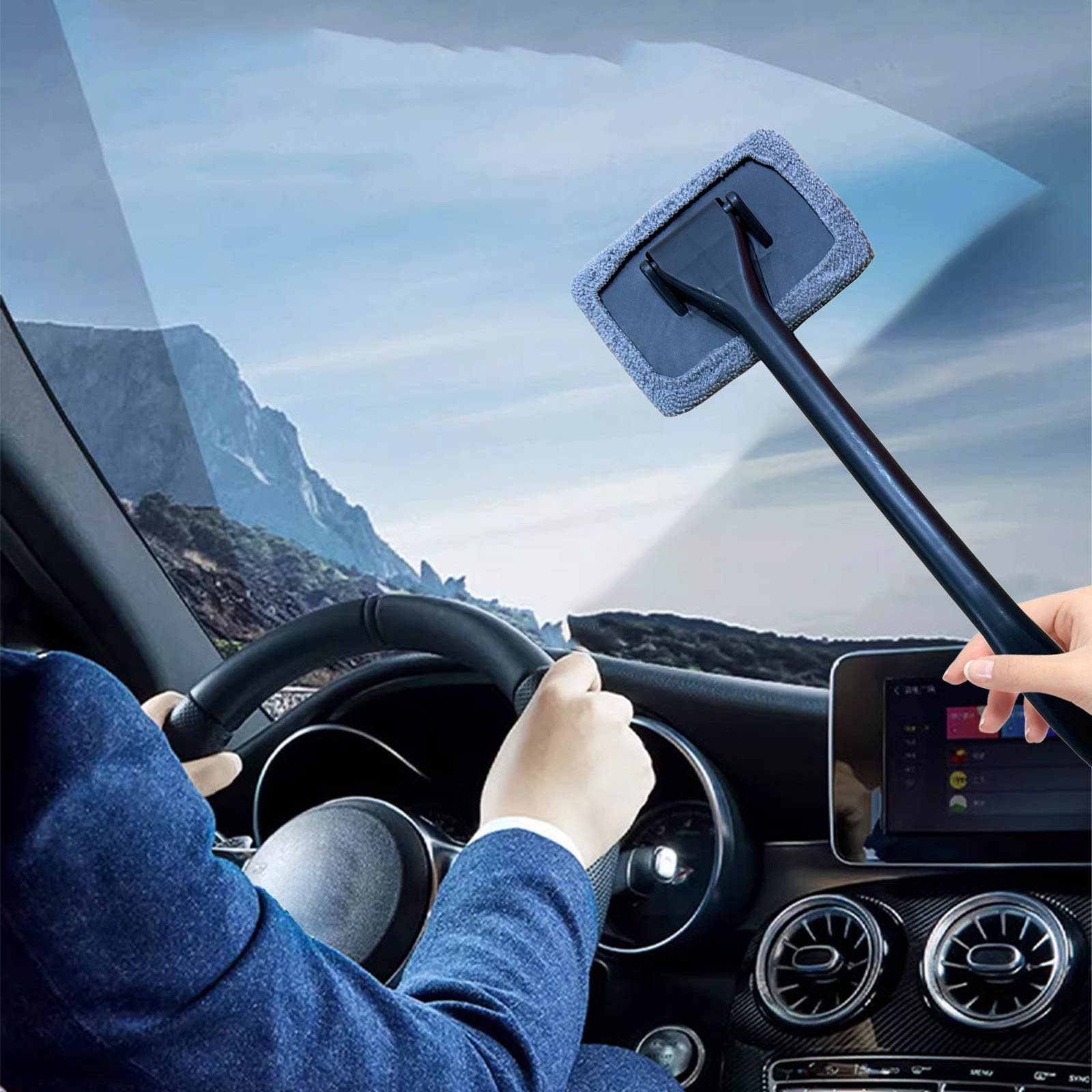 SPOORYYO Car Windshield Cleaner Tool - Extendable Microfiber Window Brush for Defogging \u0026 Interior Dusting | Multipurpose Auto \u0026 Home Glass Cleaning Kit