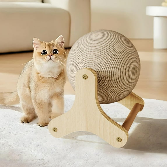 SPOORYYO Cat Scratcher Toy, Cat Exercise Wheel Toy, Natural Sisal Cat Scratching Ball with Stable Stand, Spinning Cats Ball Interactive Exercise Toy, Indoor Outdoor Pet Supplies for Cat Lovers