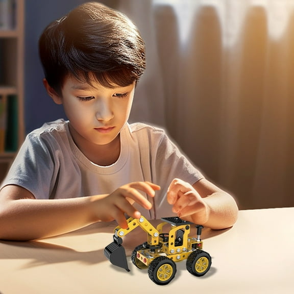 SPOORYYO Children's 112-Piece Metal Nut Disassembly Toy, DIY Engineering Car Model Kit for Kids and Adults, Excavator and Bulldozer, Creative Building Blocks Gift, Silver