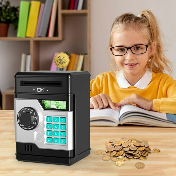 SPOORYYO Children's Fingerprint Password Bank - ATM Deposit and Withdrawal Machine, High-Tech Safe Box with Music, Large Capacity Money Storage, Educational Gift for Kids Ages 3-13