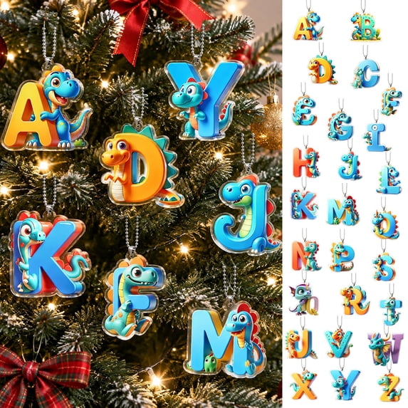 SPOORYYO Christmas Dinosaur Ornament A Letter Cartoon Pendant, Cute Dino Figure Hanging Gift, Funny Dinosaur Tree Decor, Indoor Christmas Decoration