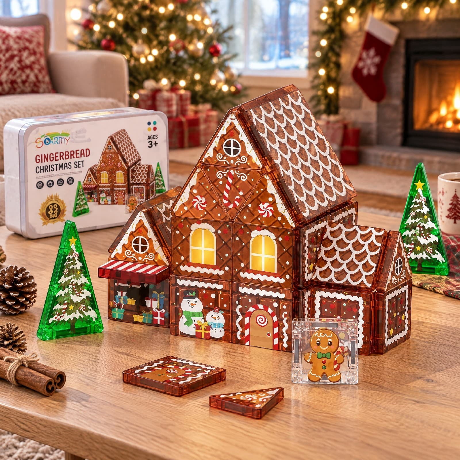 Moveable Gingerbread Man SPOORYYO Christmas Gingerbread House Magnetic Tiles Set, Christmas ...