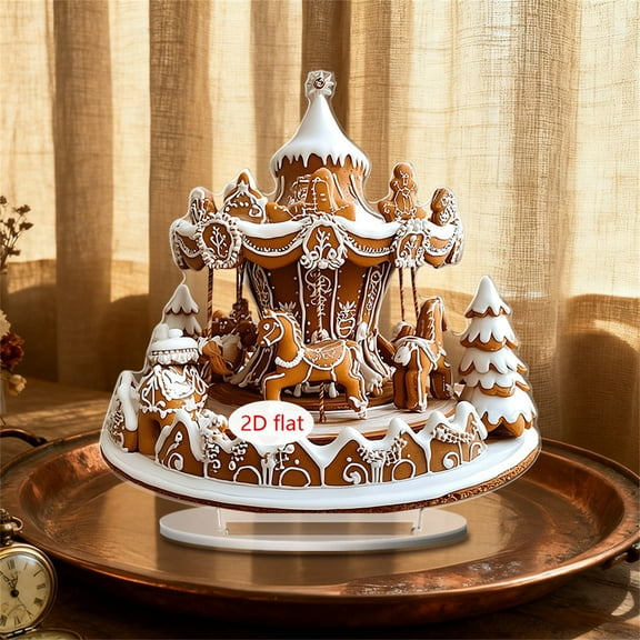 SPOORYYO Christmas Themed Carousel and Castle Ornaments, Festive Home Display Decor for Holiday Magic and Seasonal Celebration