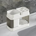 thumbnail image 1 of SPOORYYO Countertop Bathroom Organizer, Partitioned Compartments for Toothbrushes Toothpaste Cups, Quick Drainage Base, Impact Resistant Build, Compact Portable Design, 1 of 6