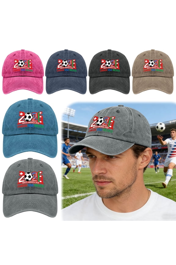 Cup Soccer Hat 2026 Retro Print Soccer Fan Baseball Cap Adjustable Football Supporters Hat for Men Women Celebrate the Historic Event USA CAN MEX 2026 Host