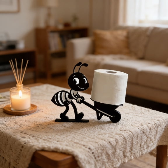 SPOORYYO Cute Worker Ant Paper Roll Holder Whimsical Tissue Dispenser For Bathroom Kitchen And Countertop Decor