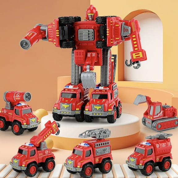 SPOORYYO Dinosaur Assembly And Deformation Five In One Vehicle Set Excavator Bulldozer Fire Engineering Pullback Toy