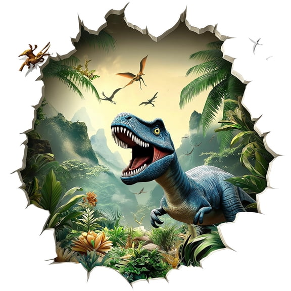 SPOORYYO Dinosaur Wall Sticker, Broken Hole Decal, Raptor Mural, Removable Vinyl Art, Waterproof Adhesive Poster
