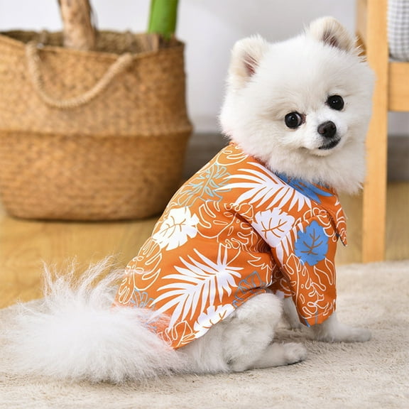 SPOORYYO Dog Hawaiian Coconuts Palm Shirt, Breathable Polyester Summer Clothes (Orange/Green) - 3 Sizes for Small Medium Dogs in Hot Days