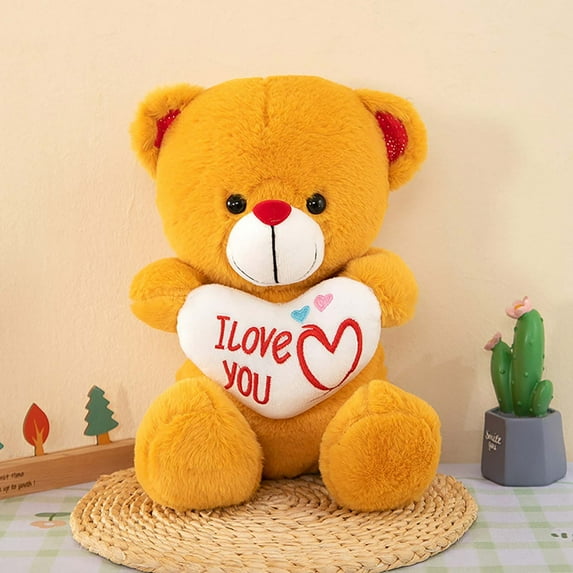 SPOORYYO Embracing Heart Holding Bear - Super Soft Cuddly Teddy with Heart, Plush Stuffed Animal for Cuddles, Decor & Gifts, Cute Companion for Kids/Adults, Valentine's/Birthday Presents