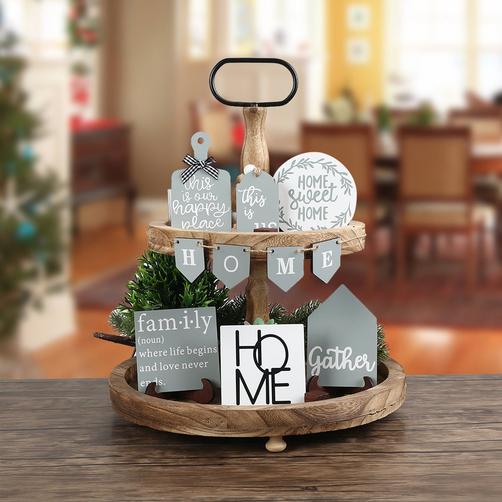 SPOORYYO Farmhouse Style Layered Tray Decoration with Wooden Beads and ...