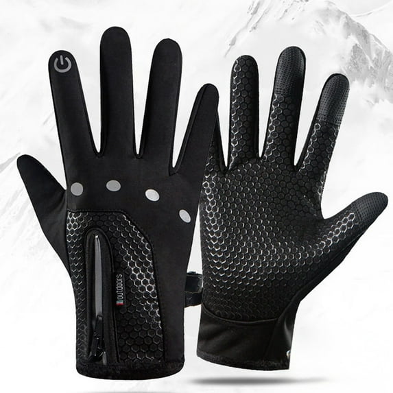 SPOORYYO Fleece Lined Thickened Waterproof Windproof Zipper Gloves Touchscreen Scratch Wear Resistant Warm Gloves for Men Women Autumn Winter Cycling Skiing Driving
