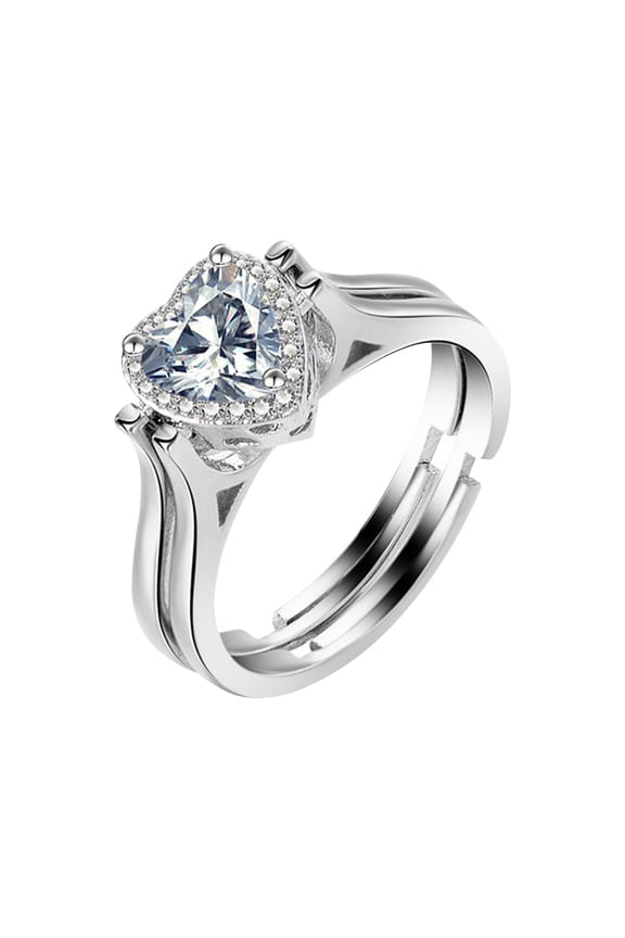 Flip Double Ring with Double Diamonds - Unique Heart-Shaped Hand Jewelry for Women, Versatile and Romantic