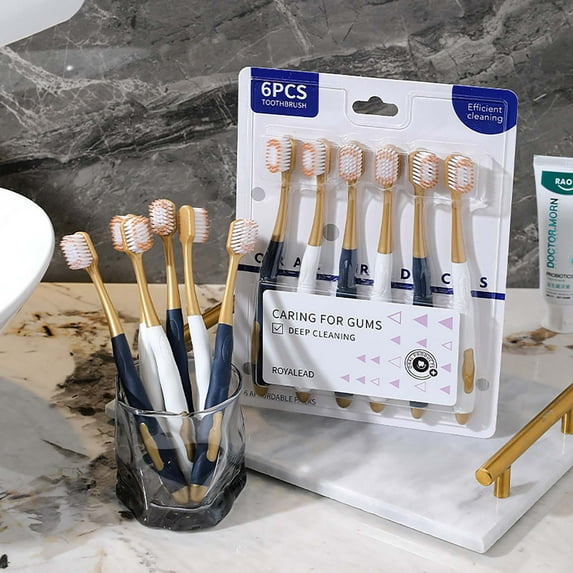 SPOORYYO 6PCS GentleGlide Soft Bristle Toothbrush, Ultra-Soft for Sensitive Teeth & Gums, DelicateDent Care, Thorough Cleaning, Ergonomic Grip, Stylish Design