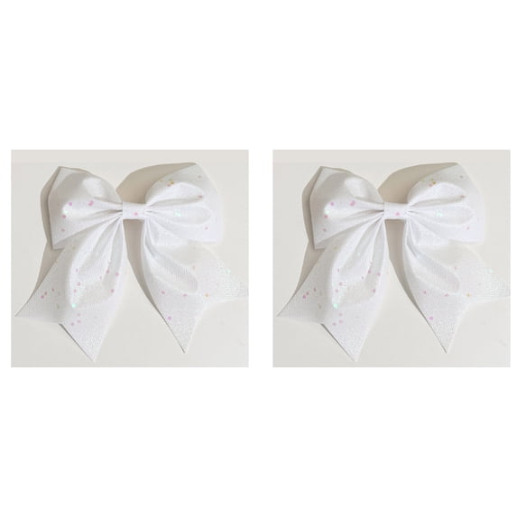 SPOORYYO Glitter Christmas Bow Ornaments Sparkly Sequin Fabric Bows Decorative Holiday Bows for Christmas Tree Wreath Gift Wrapping Party Home Decor, 2Pcs White