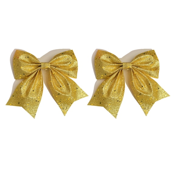 SPOORYYO Glitter Christmas Bow Ornaments Sparkly Sequin Fabric Bows Decorative Holiday Bows for Christmas Tree Wreath Gift Wrapping Party Home Decor, 2Pcs Yellow