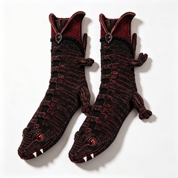 SPOORYYO Gothic Dark Red & Black Mid Calf Halloween Socks for Adults, Knitted Crew Socks for Holiday Dress Up and Party Wear