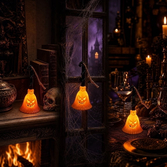 SPOORYYO Halloween Ghost Brooms Candle Light - LED Electronic Light Display, Orange, 12x5cm