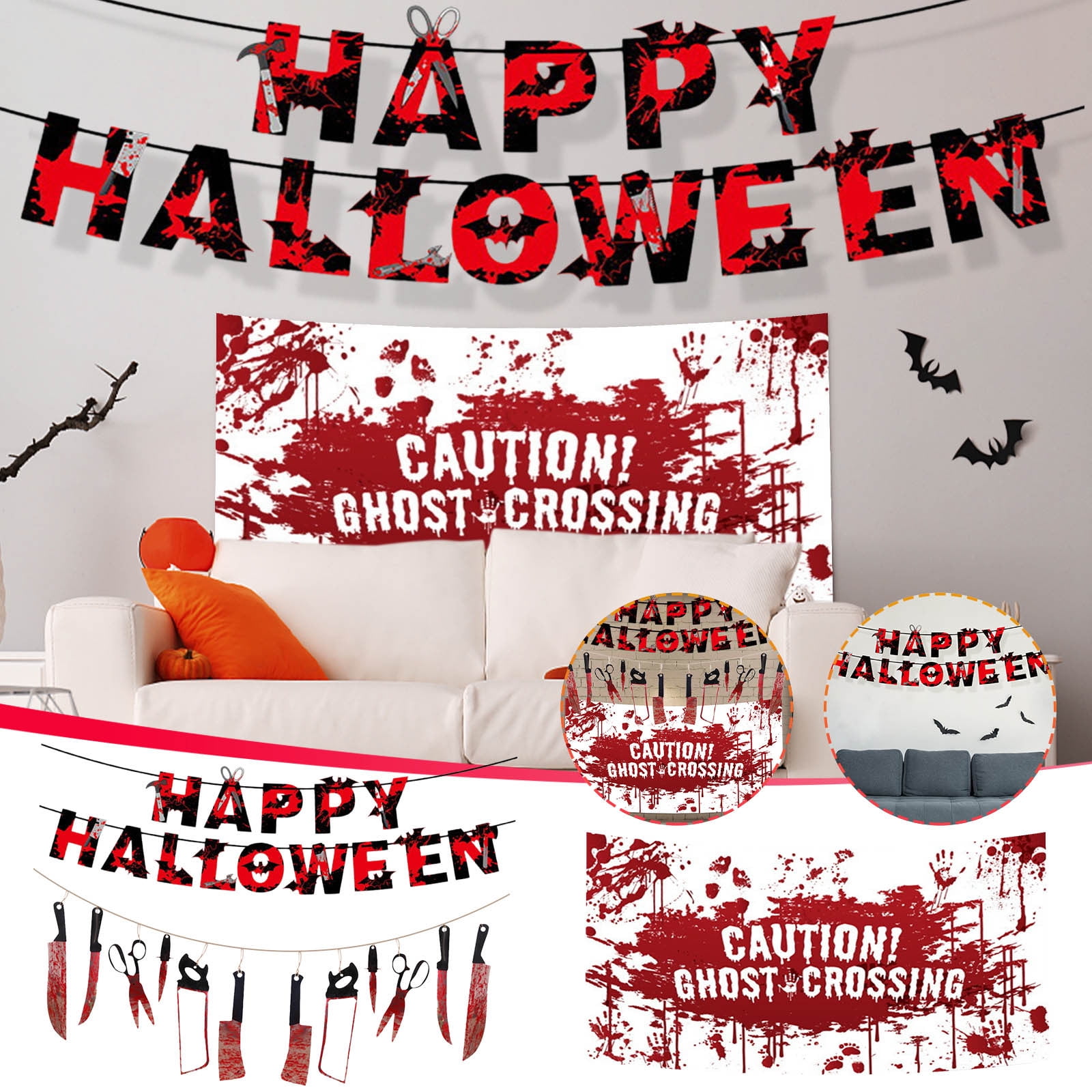 SPOORYYO Halloween Paper Banners - Bloody Cut-Off Hand and Feet Hanging ...