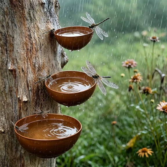 SPOORYYO Hanging Insect Drinking Cup Bird Feeder Ornament 3 Tier Cascading Water Bowl Set