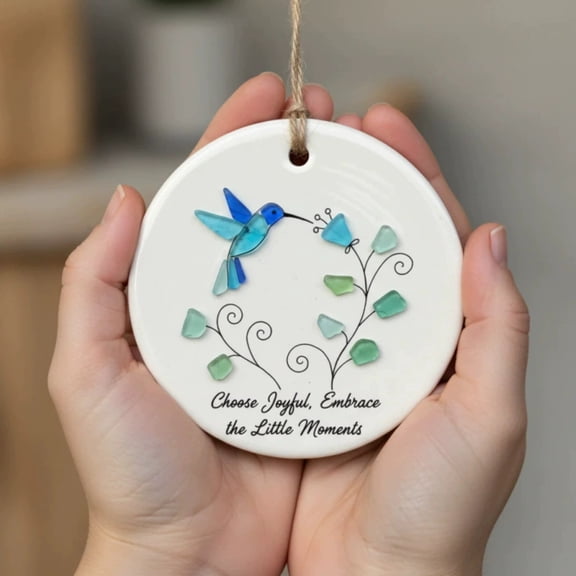 SPOORYYO Healing Acrylic Pendant, Small Joys Motif, Natural Rope Hang, Holiday Home Gift Decor, 8 cm Round Flat Design
