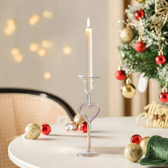 SPOORYYO Heart-Shaped Glass Candlestick, Romantic Candle Holder for Wedding Decor, Candlelight Dinner Centerpiece, Festive Home Ornament