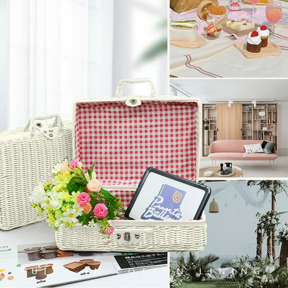 SPOORYYO Home Storage & Organisation Imitation Rattan Box Retro Portable Storage Box Wedding Photography Decoration Photo Souvenir Rattan Organizing Box