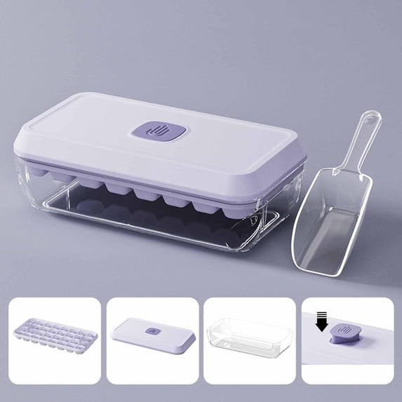 SPOORYYO Ice Mold Tray 32 Compartments Press Design, Food Grade Safe, Easy Release Ice Maker with Ice Shovel for Home Refrigerator Storage