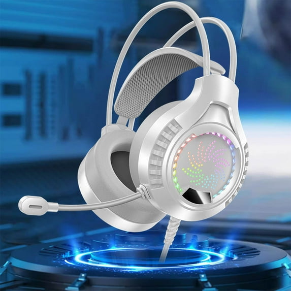 SPOORYYO Illuminated Gaming Headset with Microphone, Wired USB and 3.5mm Audio Jack Compatible with PC and Gaming Devices