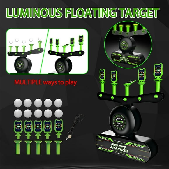 SPOORYYO In-The-Dark Shooting Practice Toy Set for Kids - Safe Foam Dart Floating Game, 2-in-1 Levitation & Hand-Eye Coordination Fun, Complete with Targets & USB Power Cable