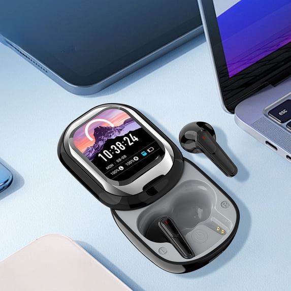 SPOORYYO Intelligent Round Screen ANC Wireless Earbuds, Bluetooth 5.4 Full Color LED Display, Music Game Movie Mode Switching, Active Noise Reduction Touch Control