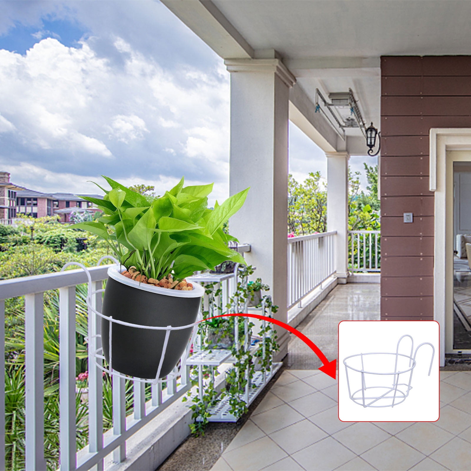 SPOORYYO Iron Hanging Plant Holder Over The Rail Metal Fence Planters