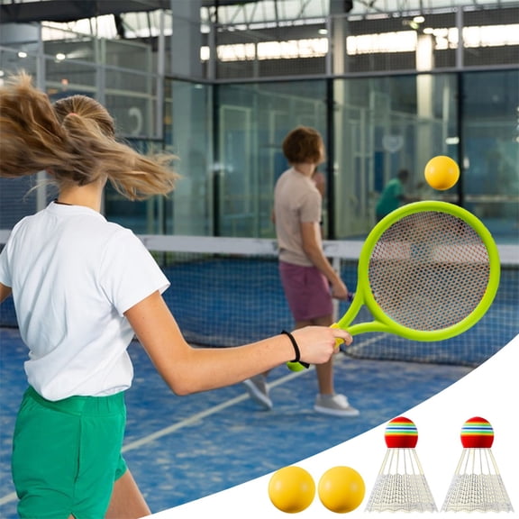 SPOORYYO Kids Badminton Racket Set - 2 Plastic Tennis Rackets with 2 Shuttlecocks & 2 Balls, Parent-Child Sports Toy for Indoor/Outdoor Play, (Ages 5+)