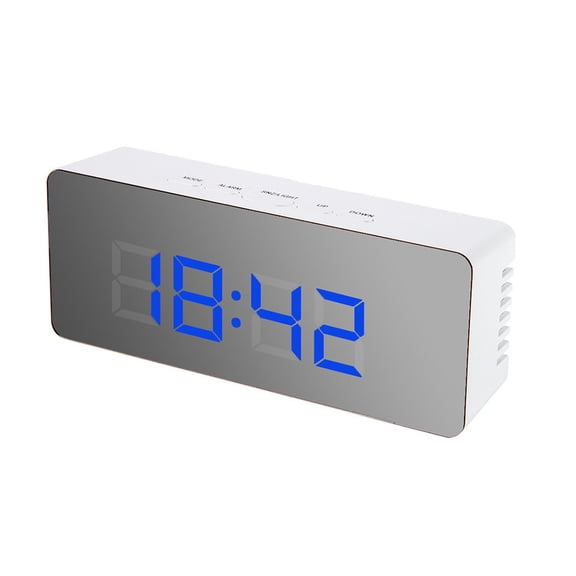 SPOORYYO LED Digital Alarm Clock with Temperature Display, Makeup Mirror, and Night Light Features - USB or Battery Powered