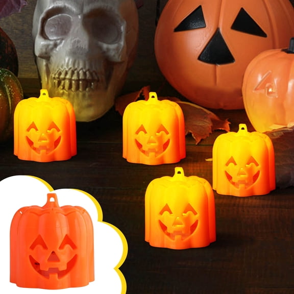 SPOORYYO LED Pumpkin Night Light - Halloween Decoration, Battery Operated, 5cm Orange Electronic Candle Light