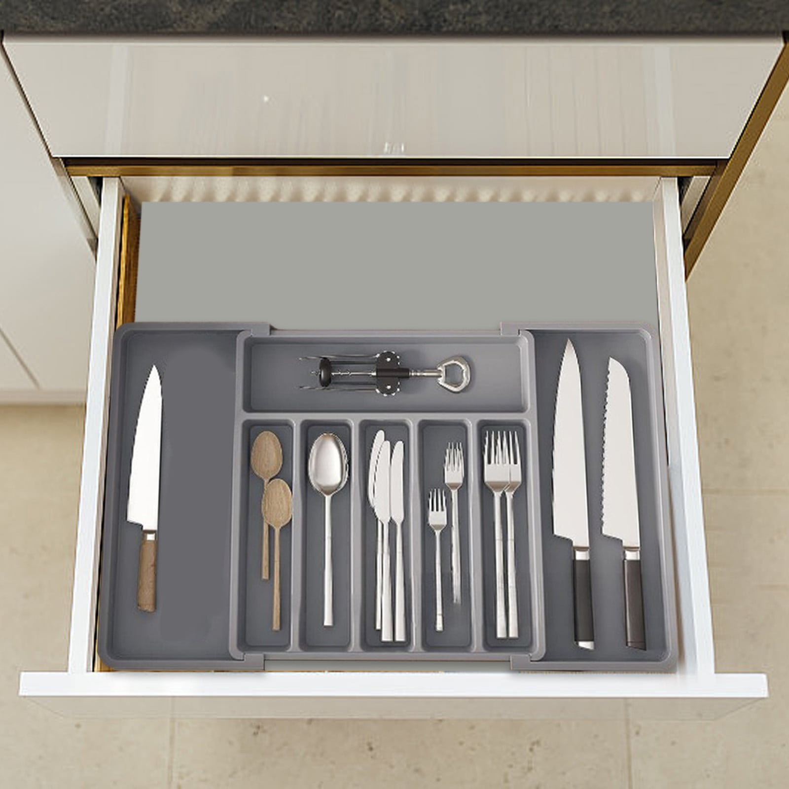 SPOORYYO Large Capacity Expandable Silverware Drawer Organizer ...