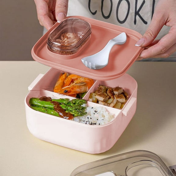 SPOORYYO Large Leakproof Lunch Box with 3 Compartments, Microwave-Safe and Includes Cutlery for Adults
