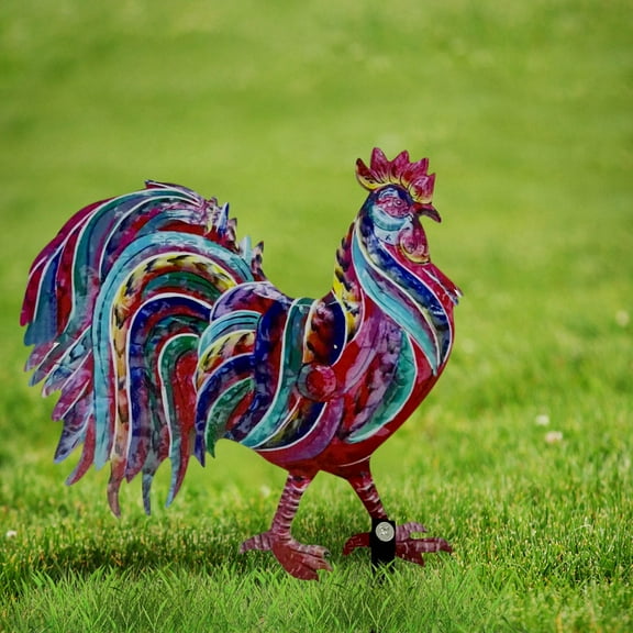 SPOORYYO Lifelike Metal Rooster Statue - Garden and Courtyard Decoration with Adjustable Feet for Stability (Outdoor Use)