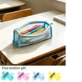 thumbnail image 1 of SPOORYYO Lightweight Clear Mesh Pencil Case, Double Layer Large Capacity Pen Holder, Clear Pencil Box for Desk Organizer, Cosmetics, Office & College Use, Blue, 1 of 6