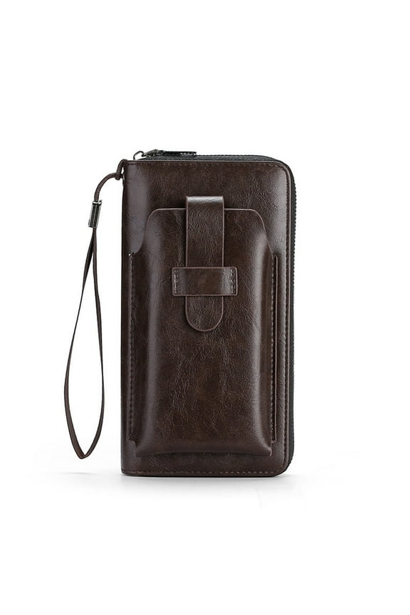 Men's Vintage Genuine Leather Long Wallet,Large Capacity Long Men's Leather Zippered Wallet With Multiple Card Holders For Storing 6.9-inch Phones