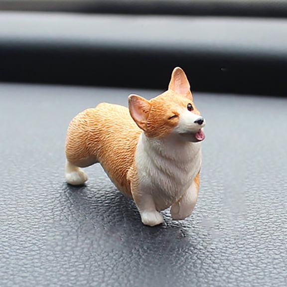 SPOORYYO Mini Corgi Model, Cute Simulation Puppy Figure for Car Dashboard, Home Office Desk Decoration